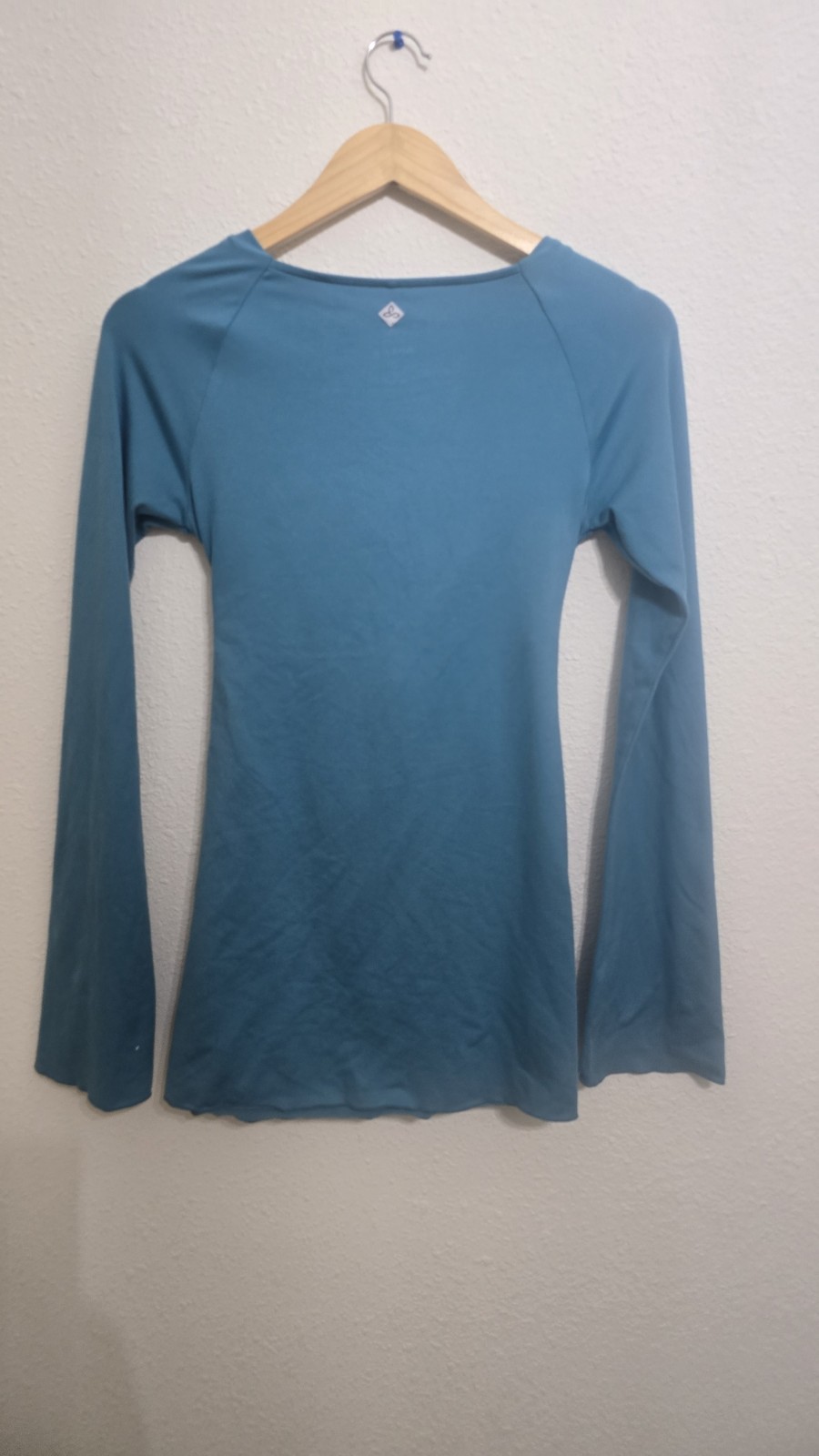 prAna Womens Teal Solid V-Neck Ruched Bell Long Sleeve Pullover Top Size S