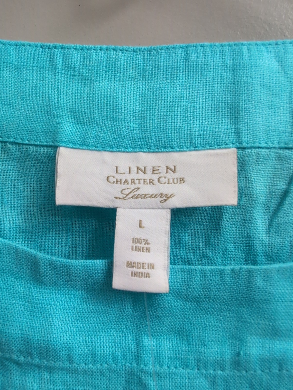 NWT 100% Linen Top Charter Club Women Large Turquoise Blue Beachy Luxury