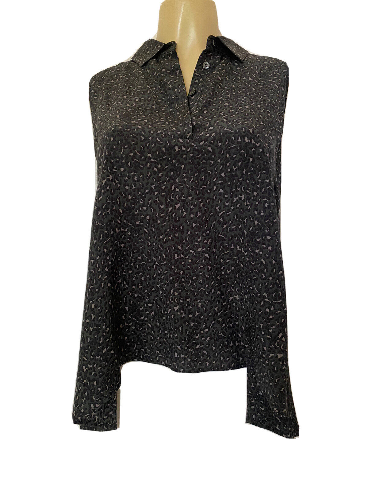 Sportmax Code Silk Top Blouse Shirt Sleeveless Black Gray Button V Neck Flare 8