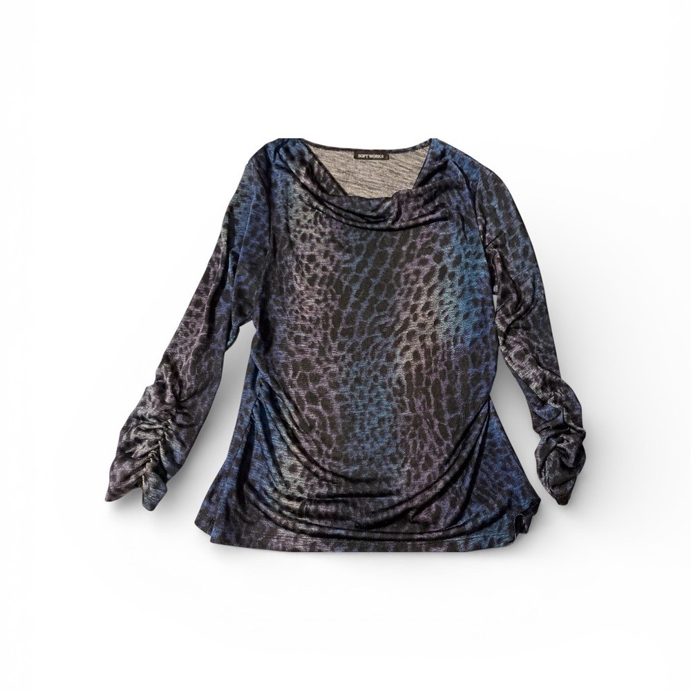 Chic Leopard Print Women’s Blouse – Blue/Black