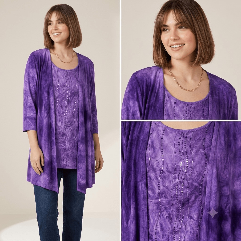 Catherines size 1X 18/20 purple sequined faux 2 piece set.