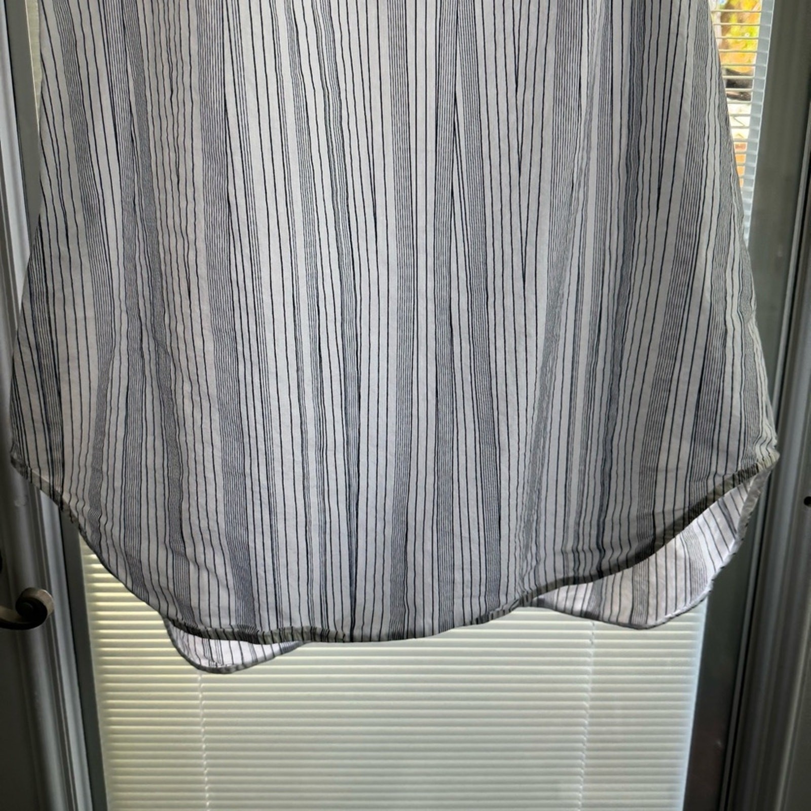 COS 100% Cotton Striped Sleeveless Tank Top White Navy Blue Rounded Hem Size S