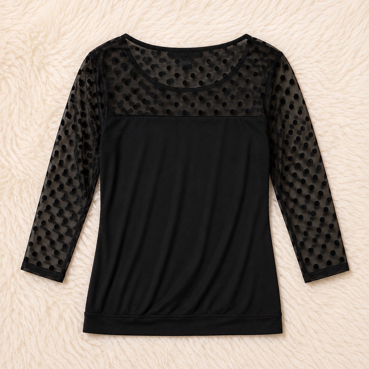 August Silk Heritage Black Polka Dot Mesh 3/4 Sleeve Top Medium RD-TOP-001