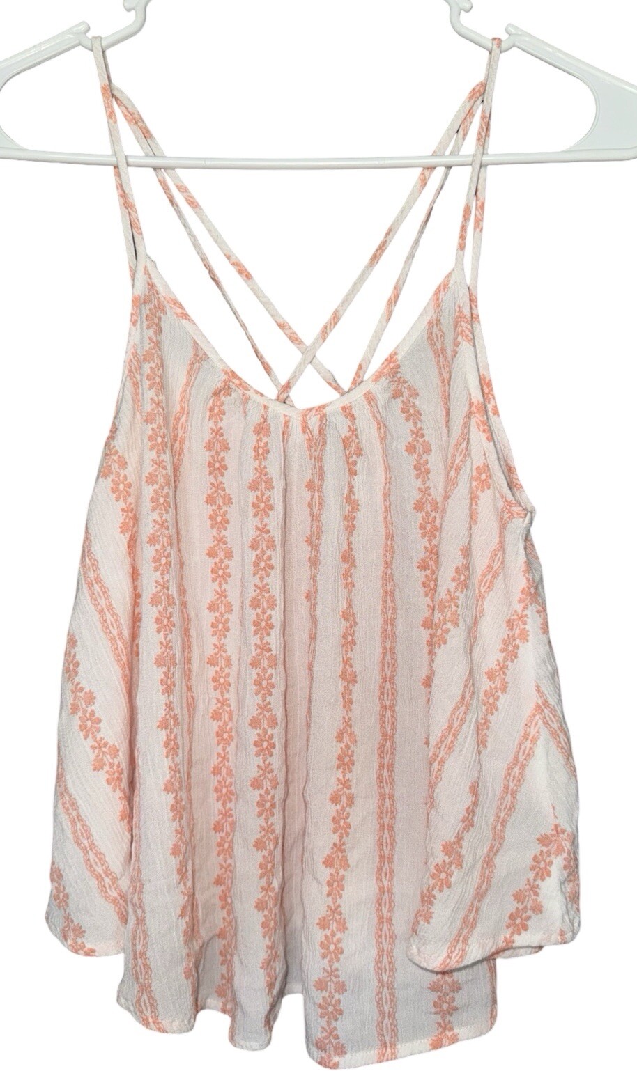 Timing Gauzy Boho Top Cropped Strappy Womens Small Pink White Slouchy