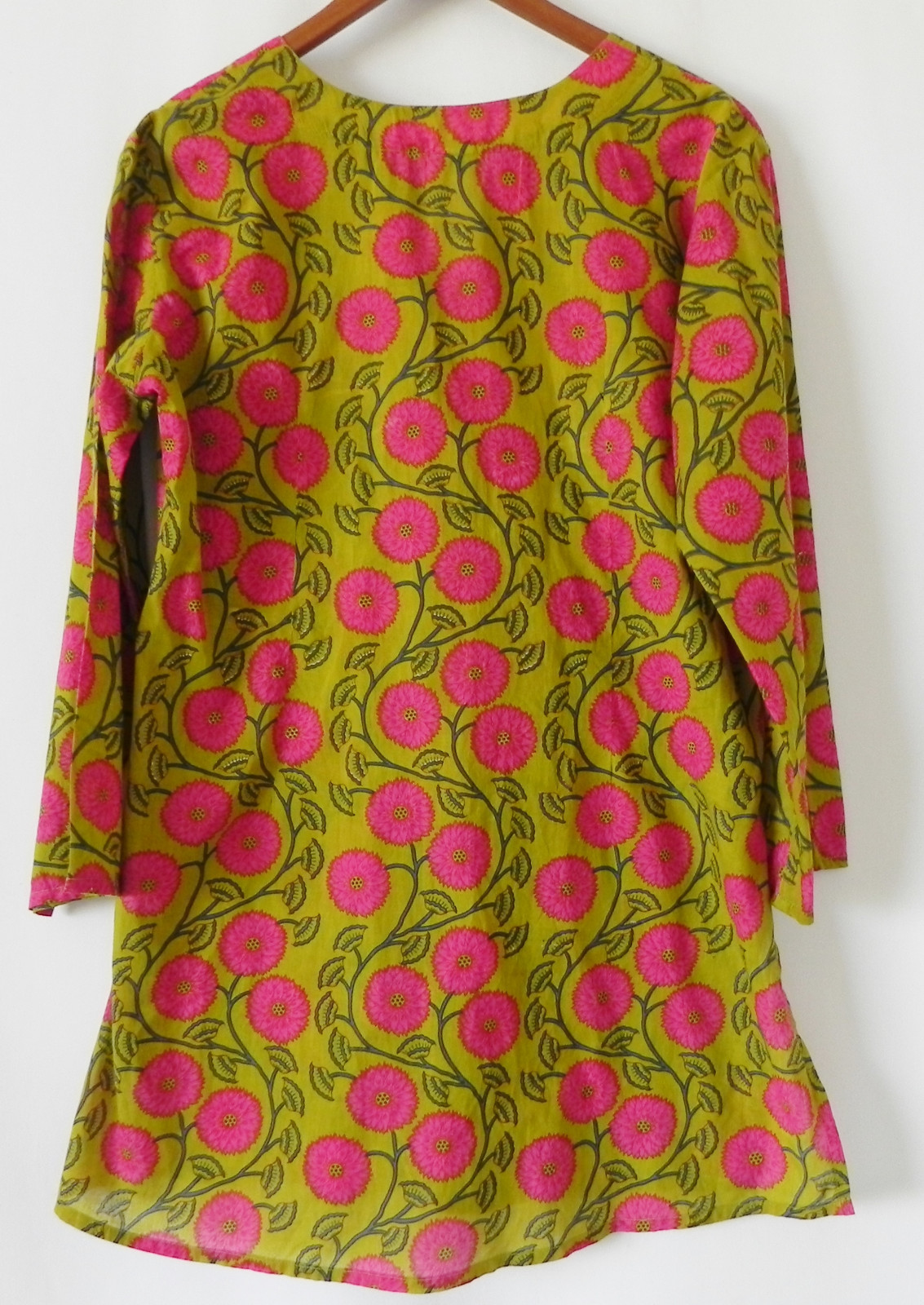 Made in India Tunic Top Slit Sides Multi-Color 3/4 Sleeve Rayon Floral L(US M)