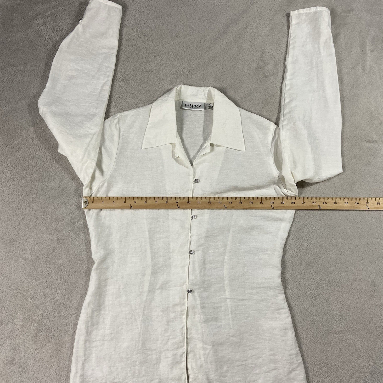 Farinaz Taghavi Women’s Enlighten Long Sleeve Button Up Linen Blend Blouse 10