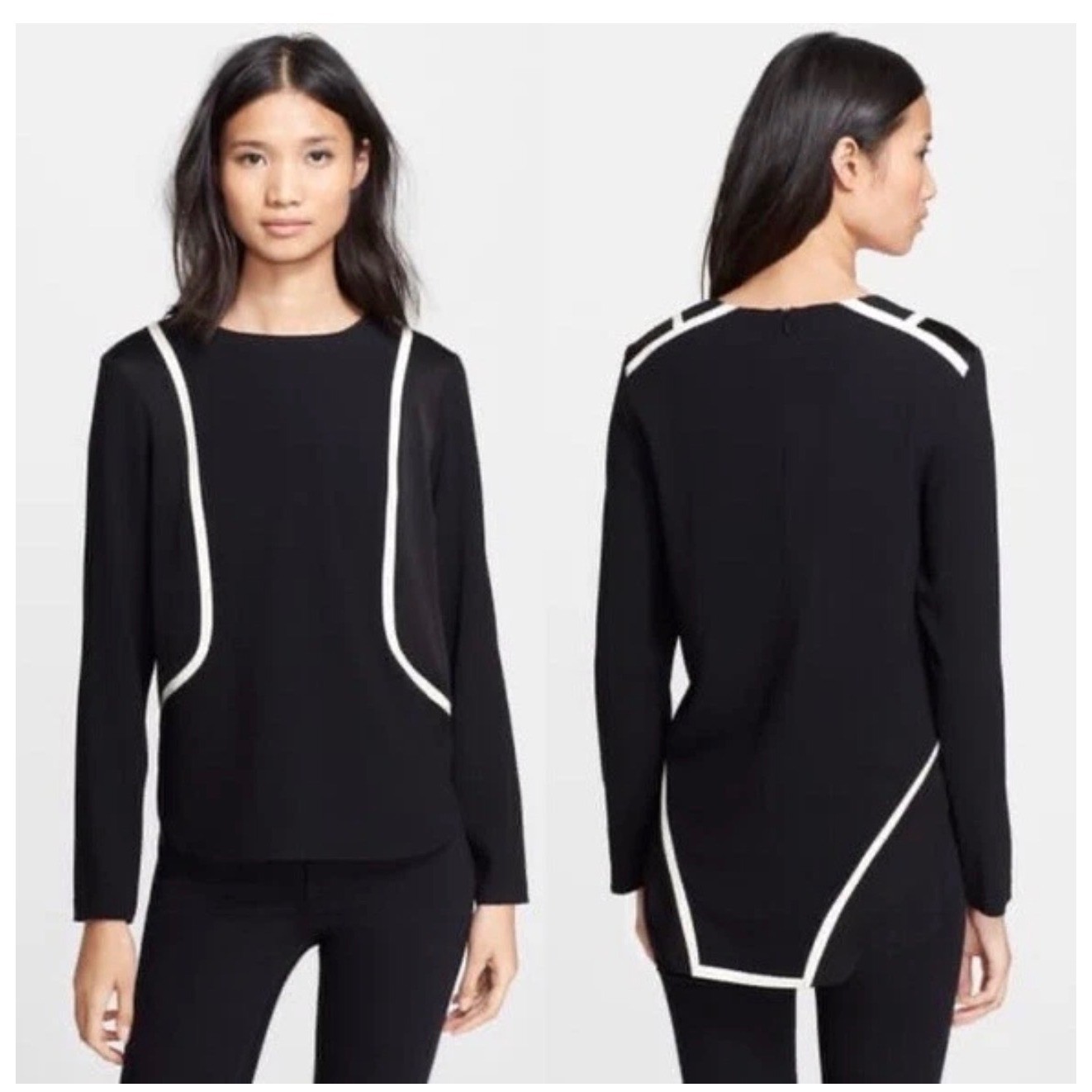 RAG & BONE Andrea Tuxedo Blouse XS Black Cream Contrast Designer Luxury Career