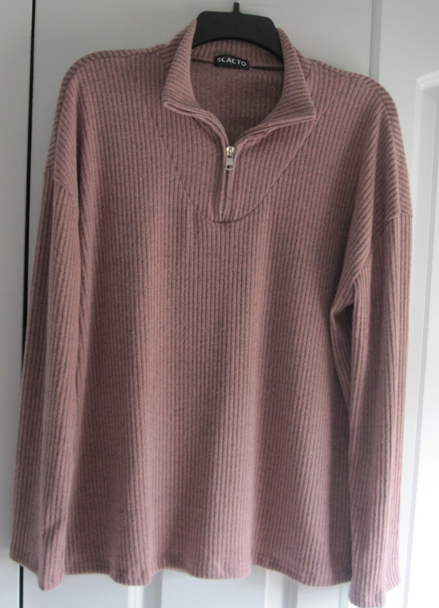 NEW Women’s Size XL-XXL Scacto Top Pink Long-Sleeve Stand-Up Collar Zipper Soft