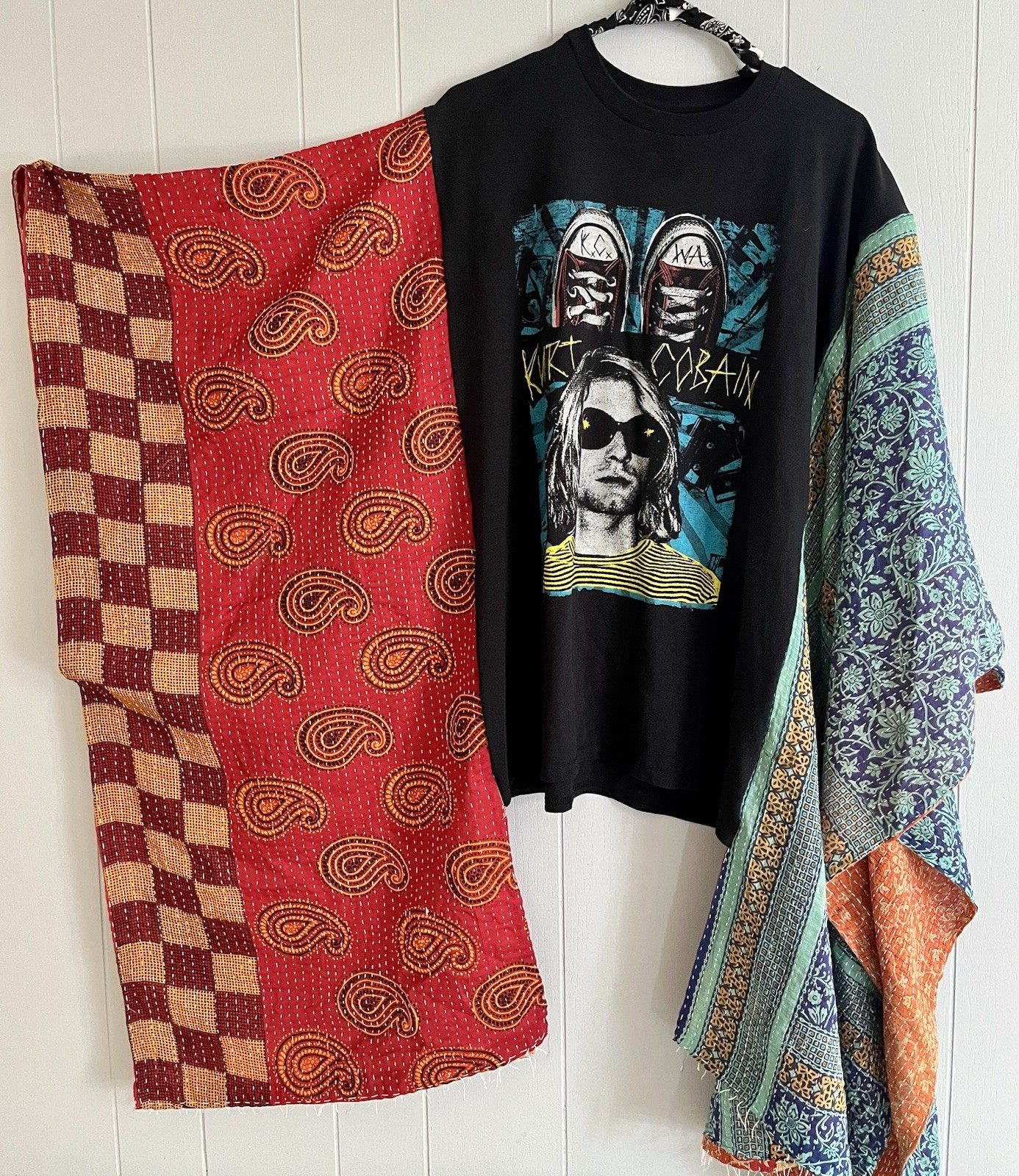 Kurt Cobain Tee Upcycle Sashiko Sleeves