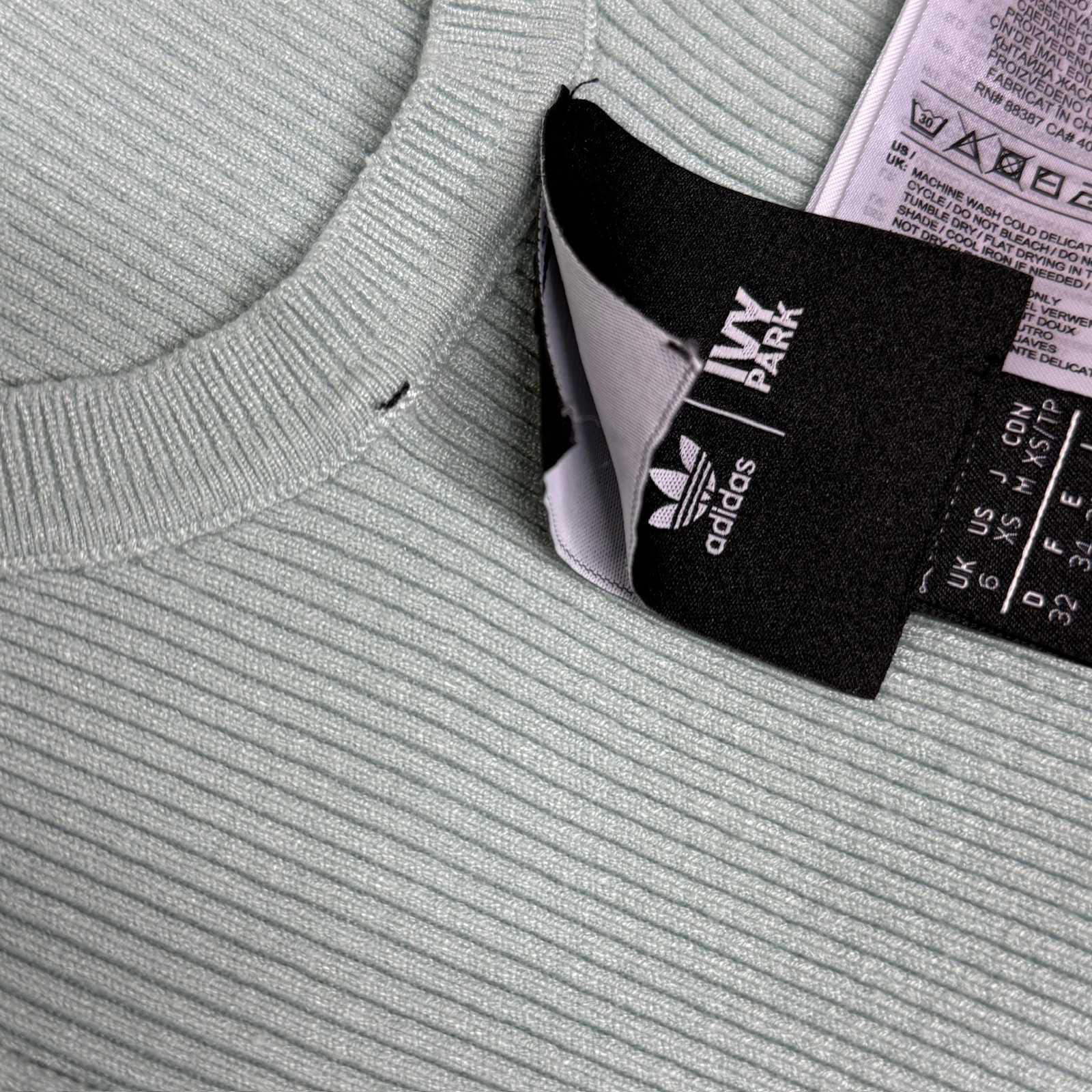Ivy Park x Adidas Striped Ribbed Knit Mint Green Sleeveless Tank Bodysuit XS