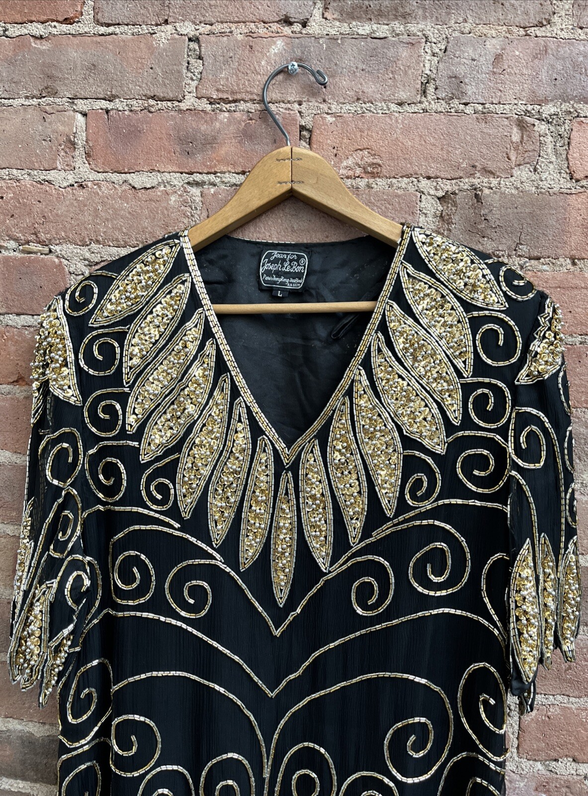 Vintage Jean for Joseph Le Bon Women’s Embellished Blouse, Sz Large, Black Silk