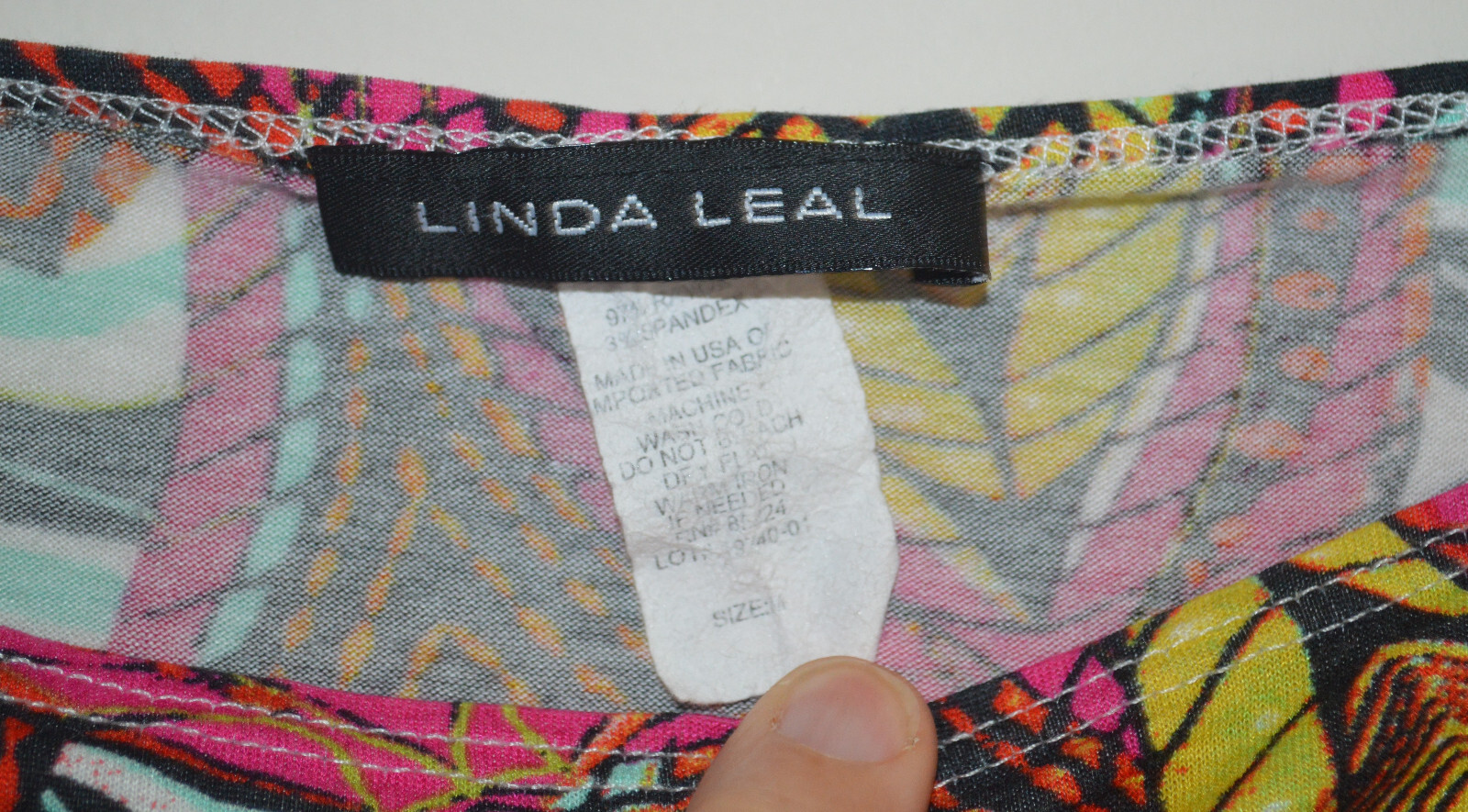 Linda Leal Multicolor Floral Print 3/4 sleeve Top Shirt Medium Boho