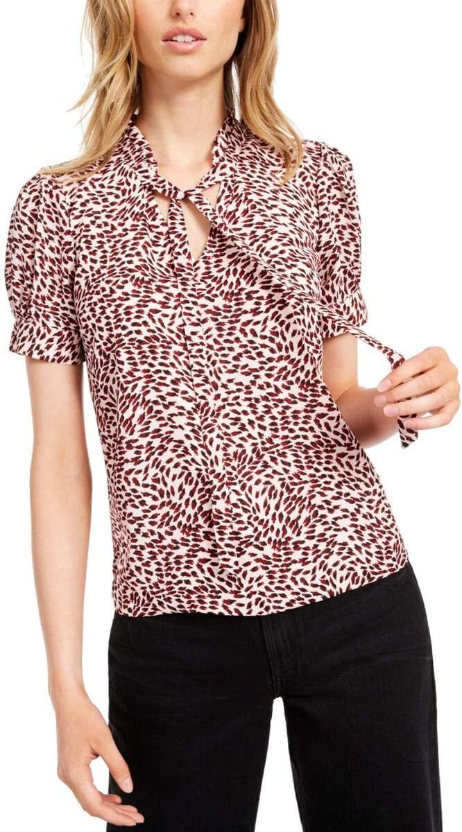 Maison Jules Top V Neck Blouse Pink Chasing Leopard Animal Sz M NEW NWT N105
