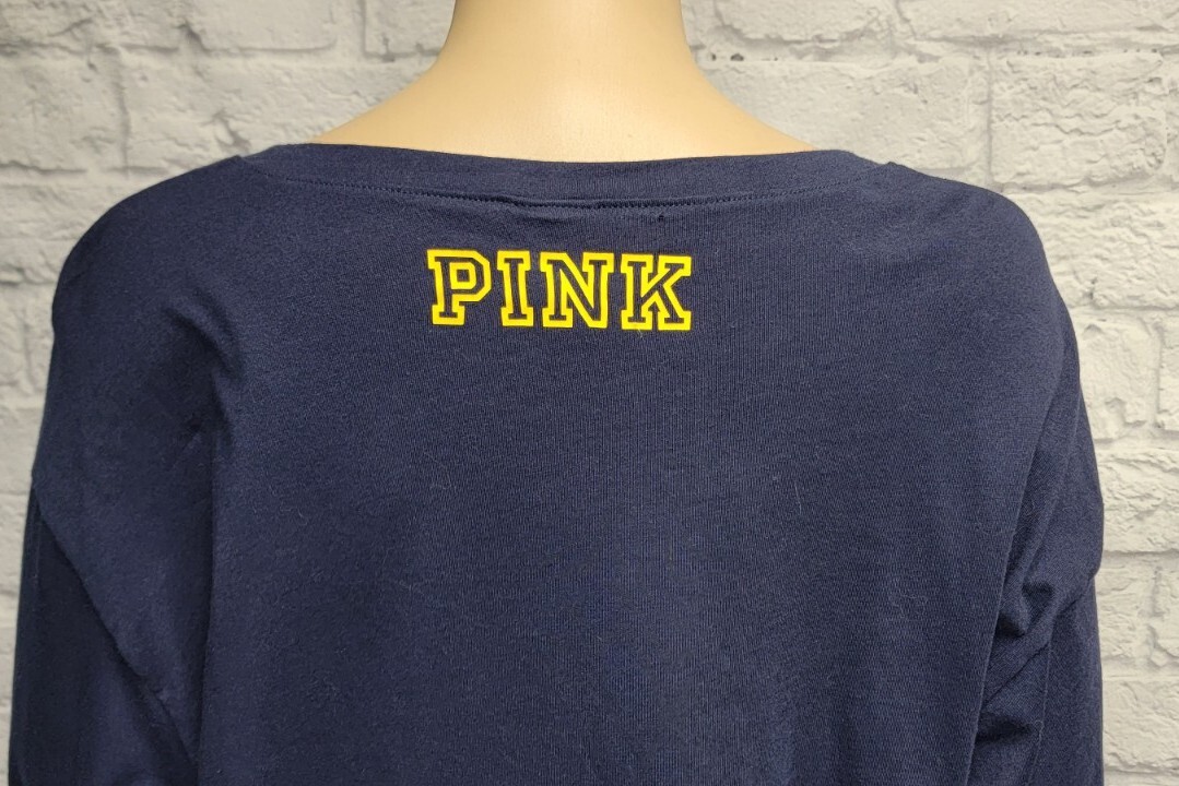 VICTORIA’S SECRET PINK 5TH & OCEAN L UNITED STATES NAVY BLUE ZIP CROPPED TOP TEE