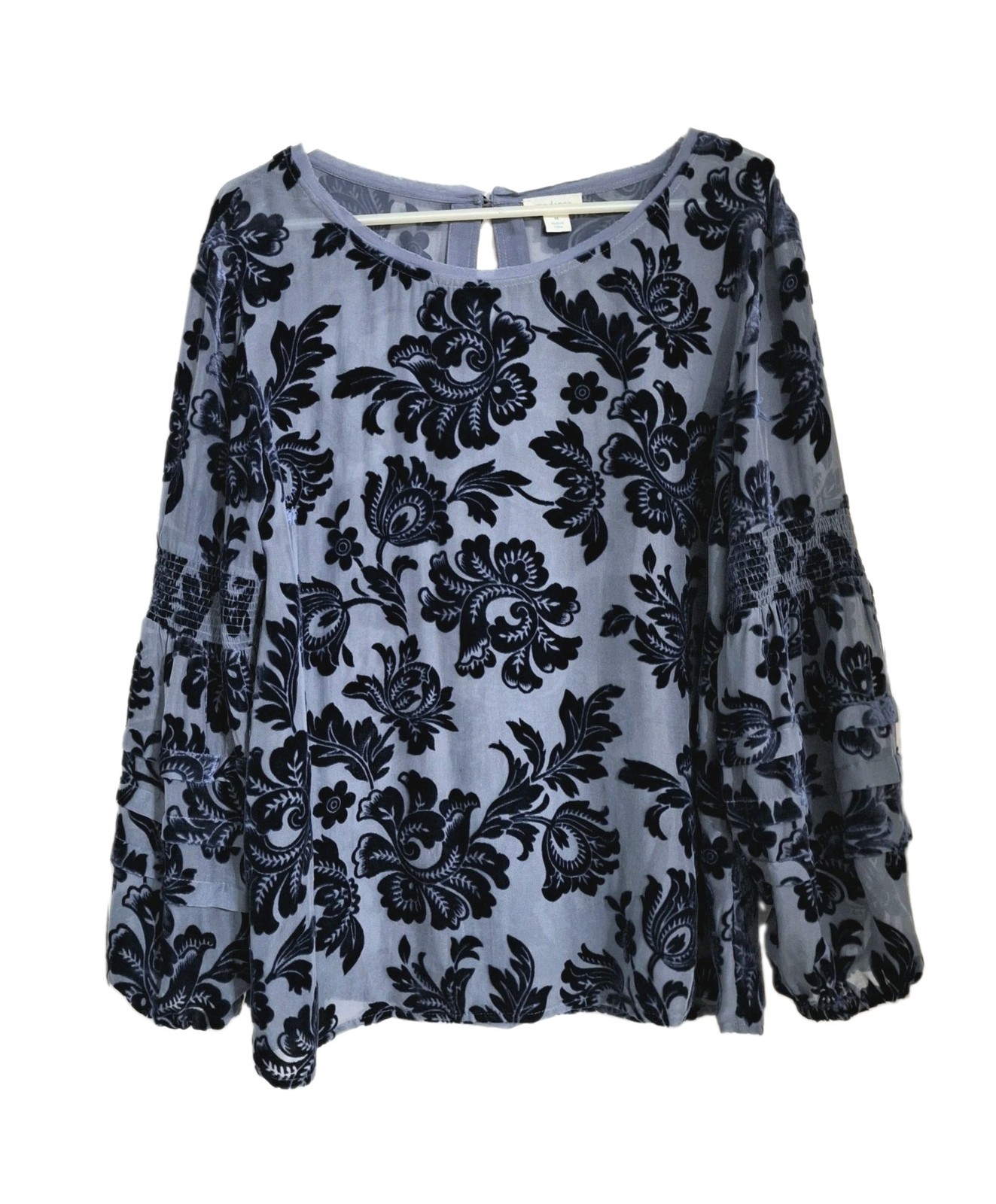 Sundance Velvet Burnout Floral Top Sz M Silk Blend Cottagecore Dark Romantic See