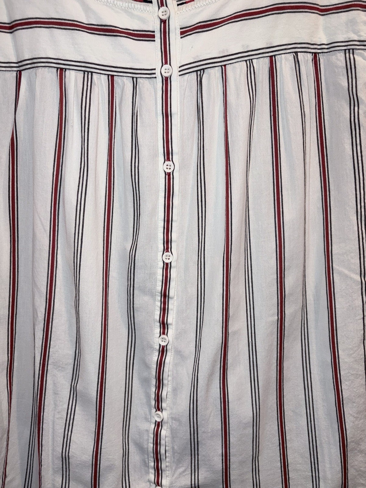 a loves a Striped Embroidered Tunic Blouse L 3/4 Sleeve Button Front