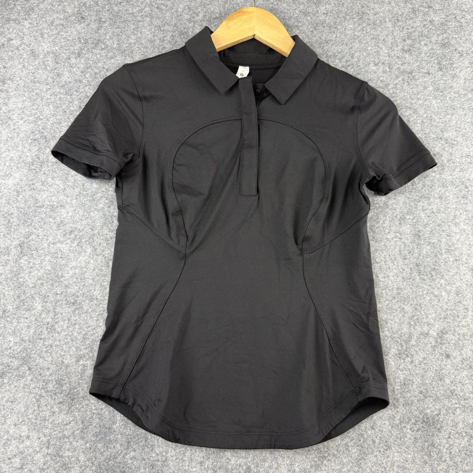 Lululemon Quick-Drying Short Sleeve Polo Shirt Black Size 2 Pristine Condition
