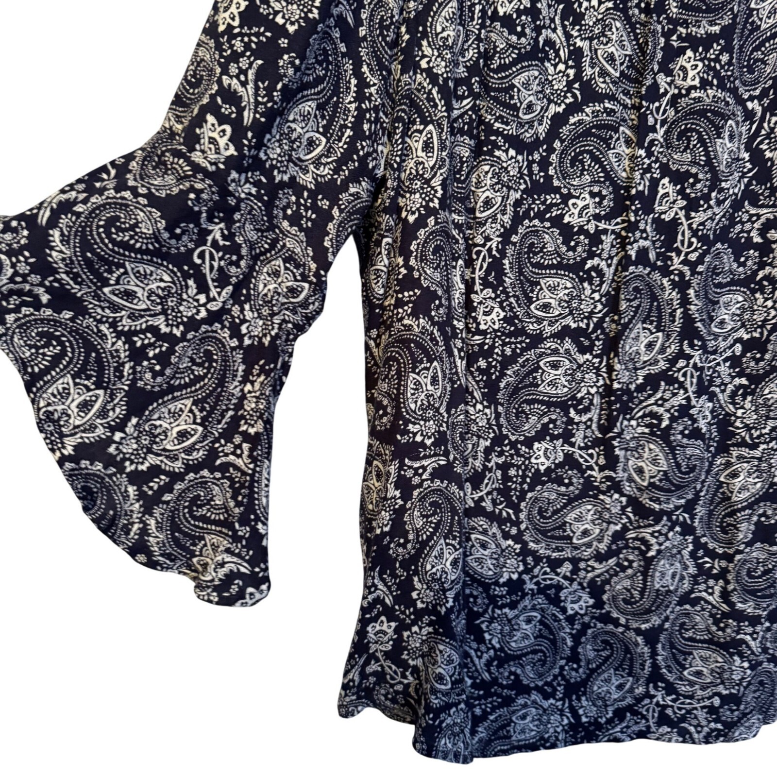 Westport Womens Blouse Sz 1X Navy & White Paisley Print 3/4 Sleeve Blouse