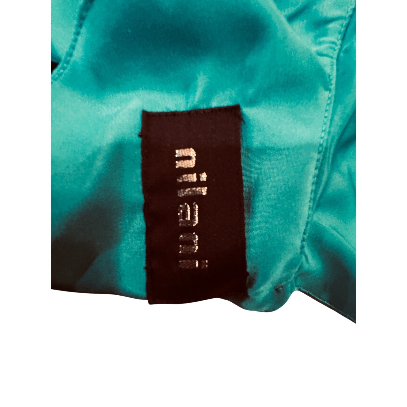 Nilani Teal Satin Cutout Collar Long Sleeve Blouse Top Vintage 6 Retro 80s-90s