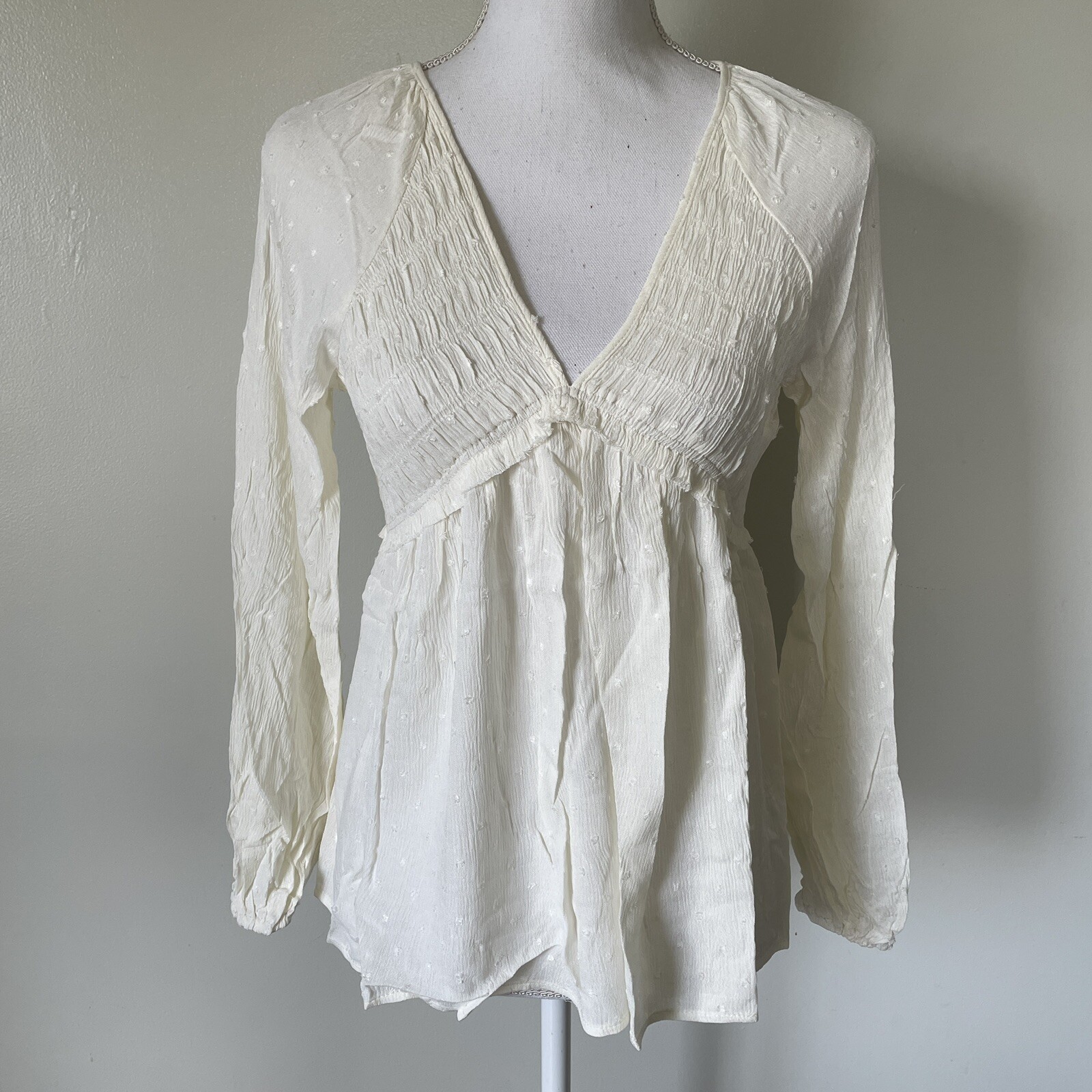 Promesa Womens Boutique Top Cream Swiss Dot Size Small NWT