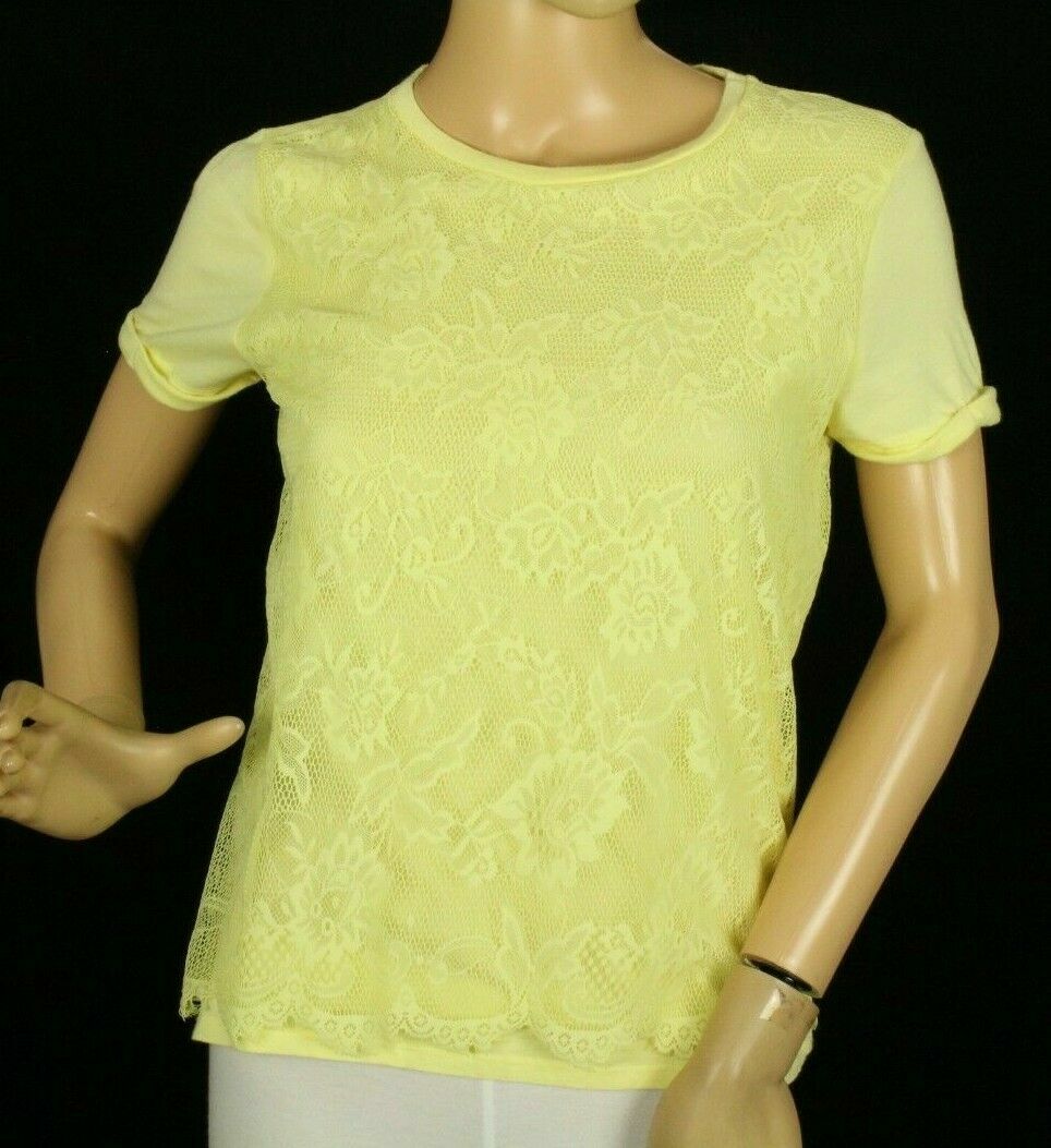 Forever 21 Women’s T Shirt Yellow Top Lace Size S