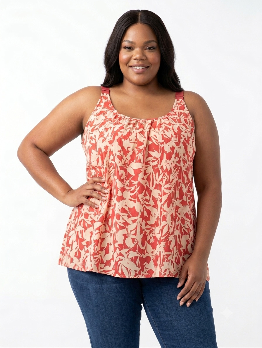 Lane Bryant Womens Plus size 24 red off white sheer sleeveless shirt blouse