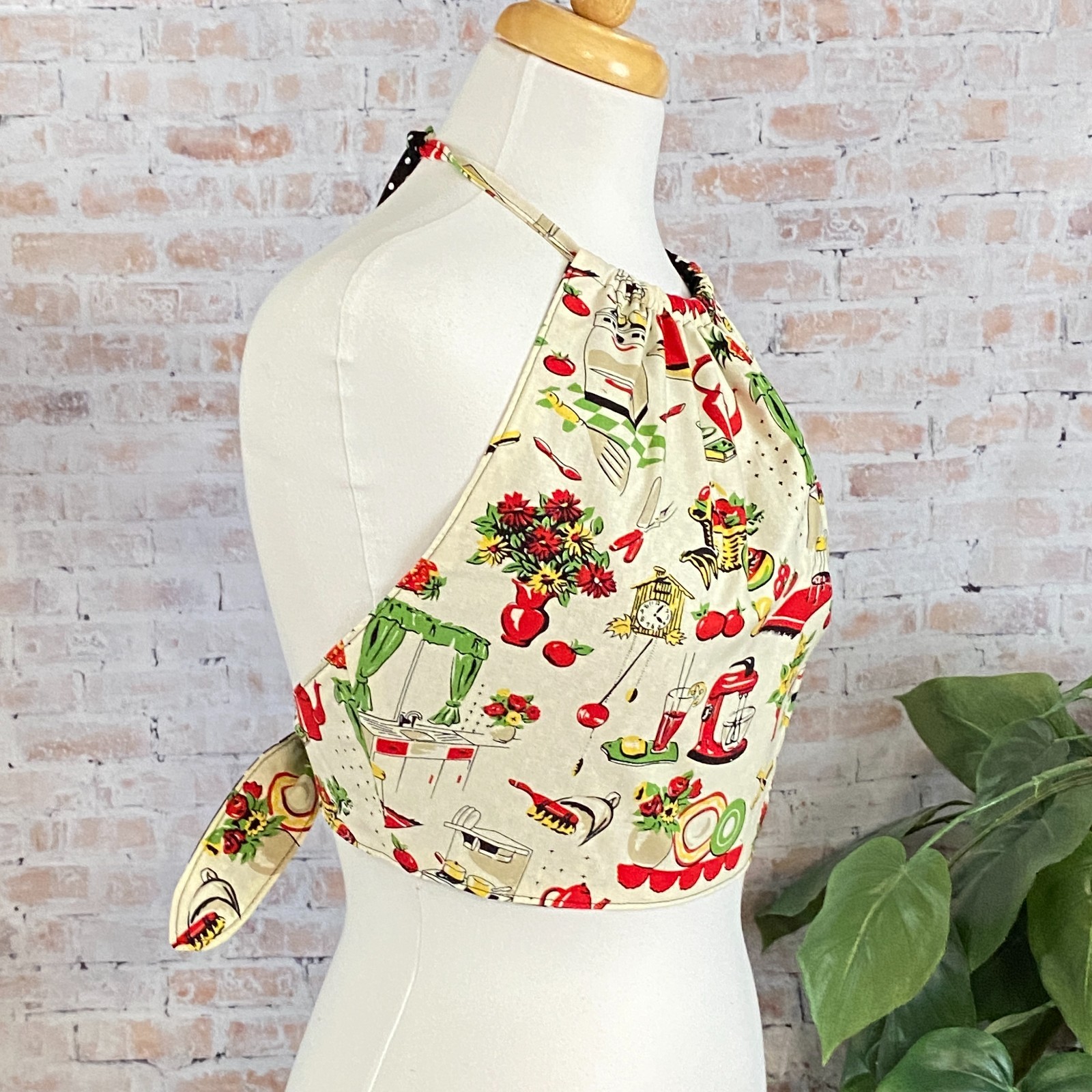 Reversible Retro 50s Kitchen Halter Top Size Large OOAK Handmade