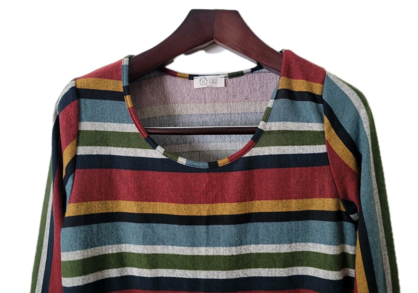 BE Stage Large Striped Women Shirt Top Blouse Long Sleeve