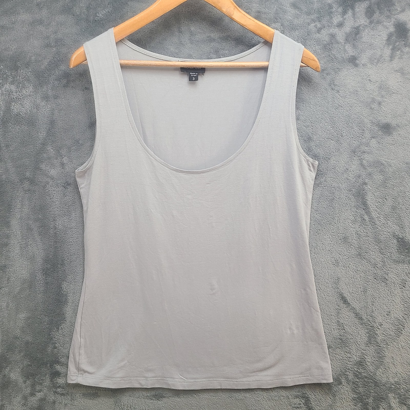 Ronen Chen Womens Sz 3 Gray Viscose Stretch Scoop Neck Tank Top Made Israel