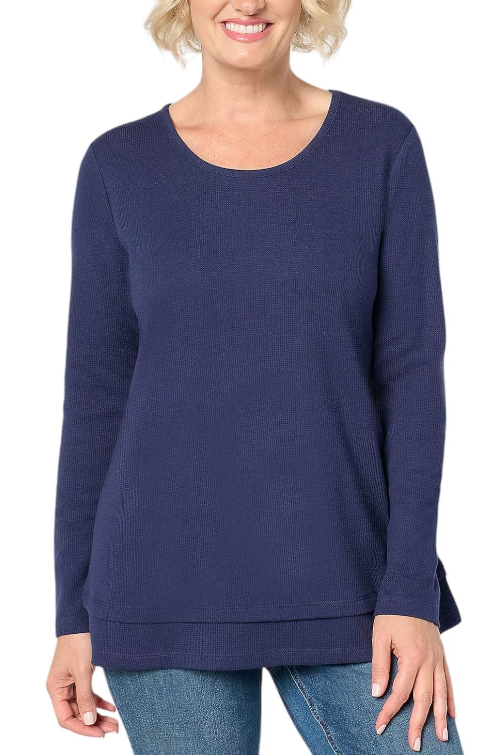 Denim & Co. Women’s Essentials Waffle Knit Scoop Neck Swing Tunic Navy