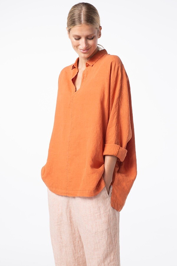 OSKA OVERSIZED ZULETA LINEN TUNIC BLOUSE SHIRT TOP TANGERINE SIZE 1/2/3/4 BNWT