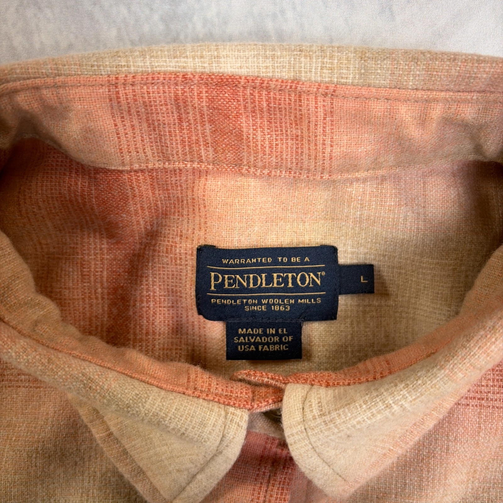 Pendleton Plaid Wool Button Down Shirt Womens L Orange Long Sleeve Flap Pockets