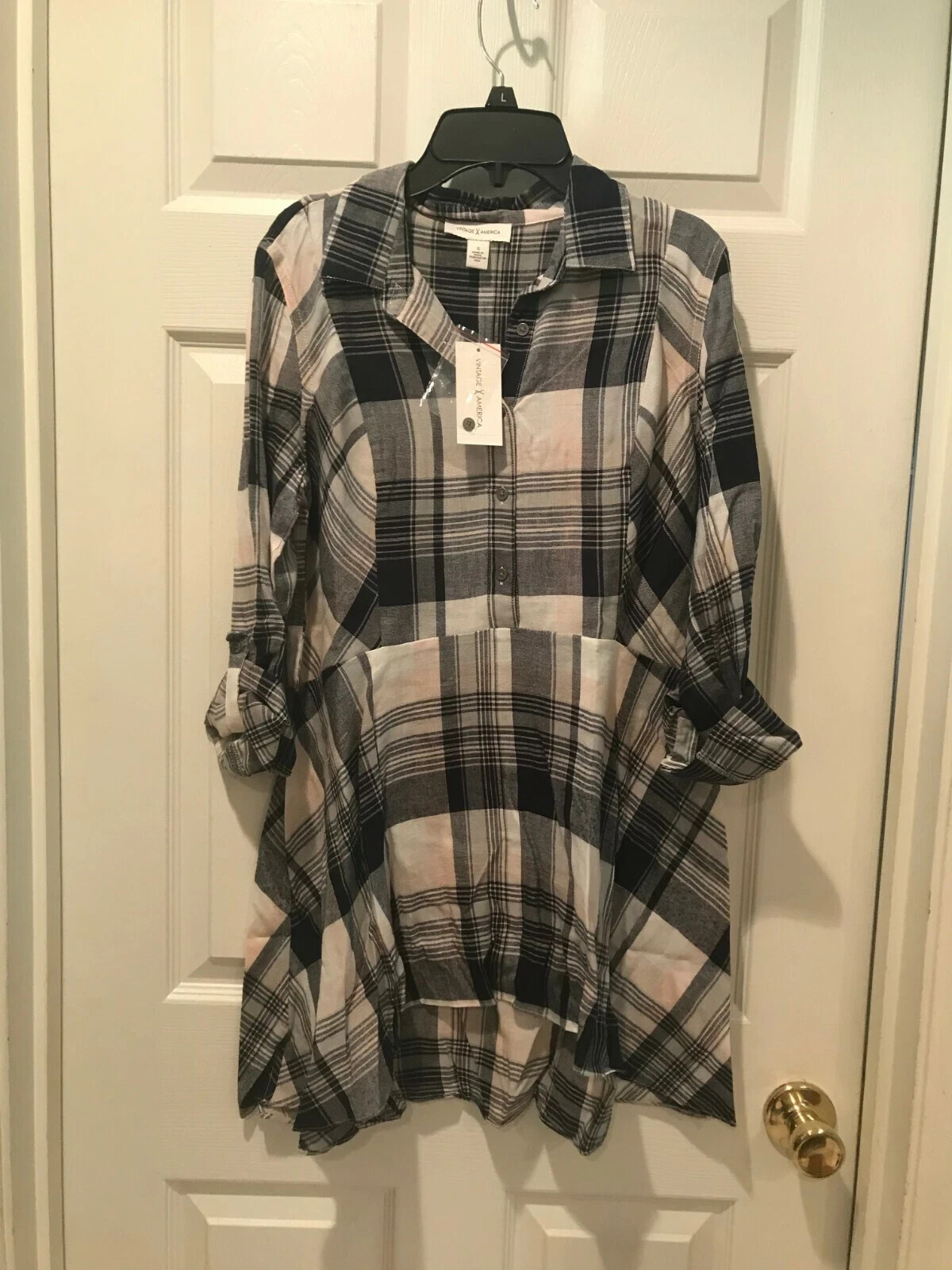 NEW Vintage America Women’s Large Plaid Tunic Long Lagenlook Retail $69.50