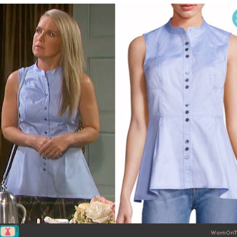 Derek Lam 10 Crosby worn on tv cotton sleeveless peplum button down blouse US 0