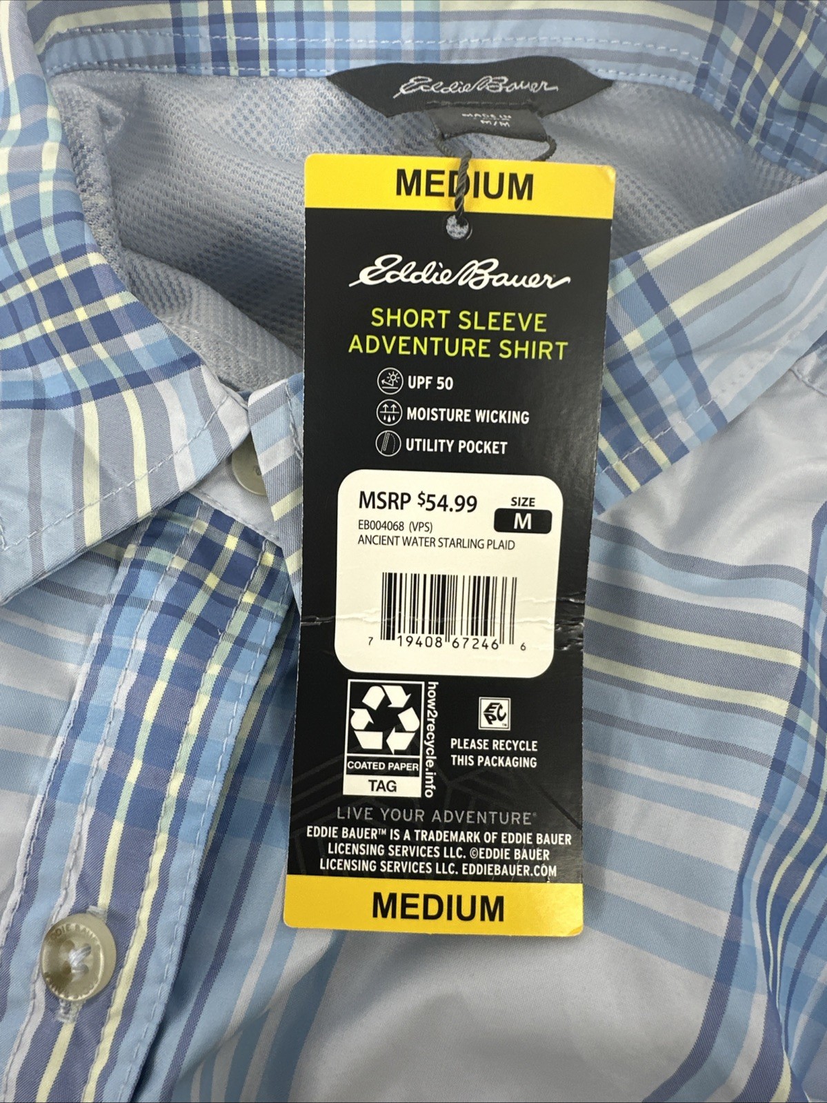 Eddie Bauer Womens Short Sleeve Moisture Wicking Adventure Shirt Size M Blue NEw