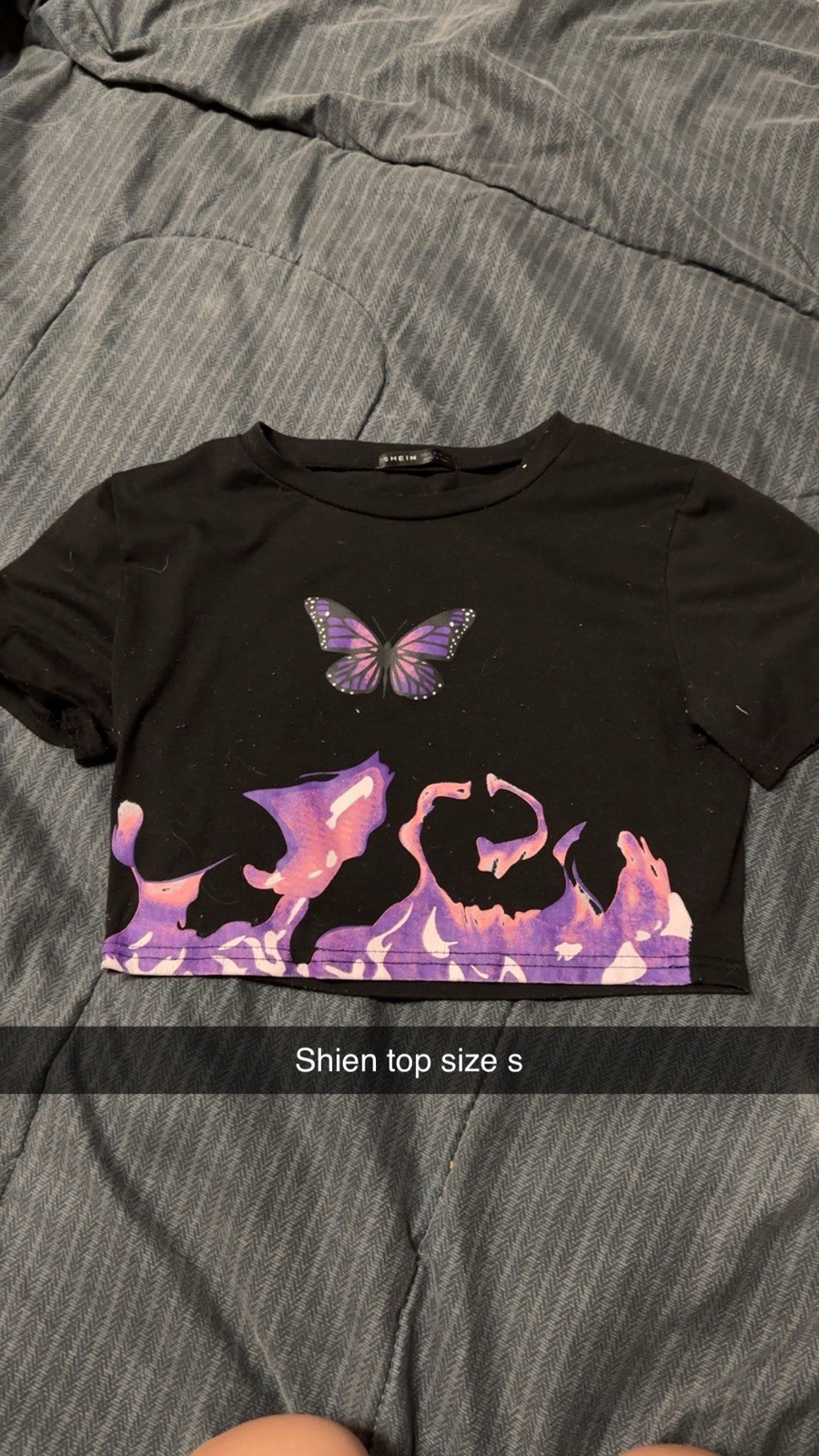 Shein Black Cropped Top With Butterflies Middle Closure