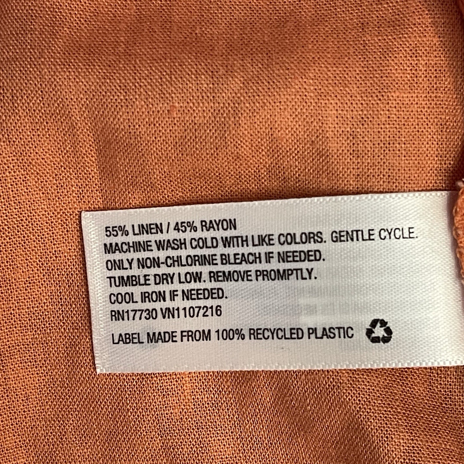 A New Day Hi Lo Orange Solid Tie Round Neck Woven Linen/Rayon Blouse Women M