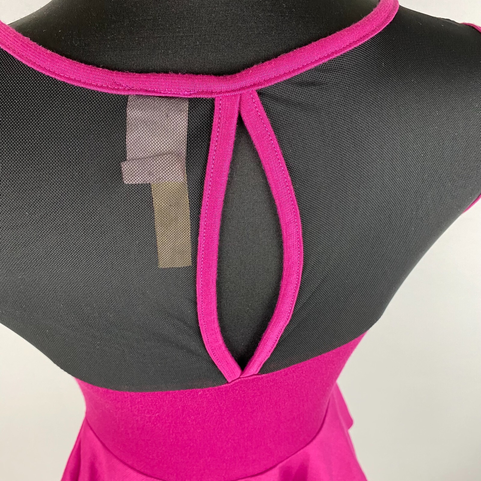 Scotty M Knit Peplum Tank Top Keyhole Back Mesh Accenting Polyester Rayon Blend