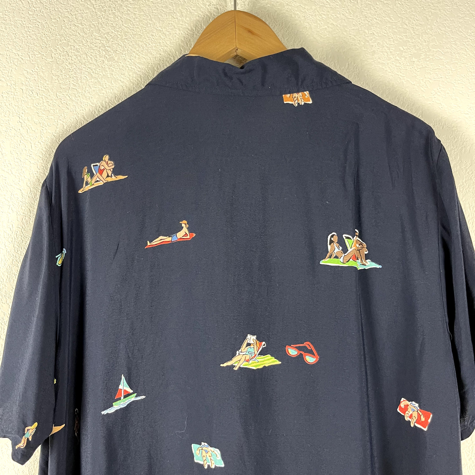 Vintage David Dart Tunic Top Womens XL Blue Short Sleeve Beach Tropical Aloha
