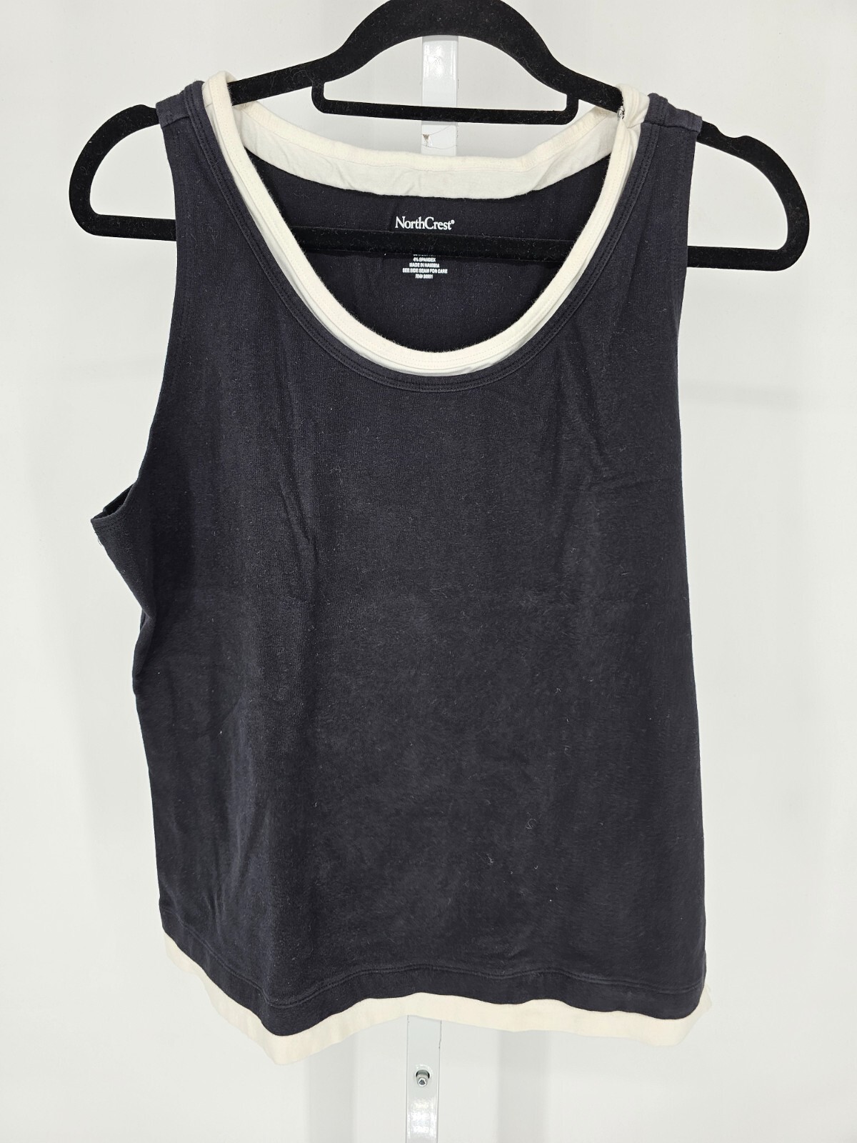 North Crest Womens Sz XL Scoop neck Tank Top Black White Trim Cotton Blend