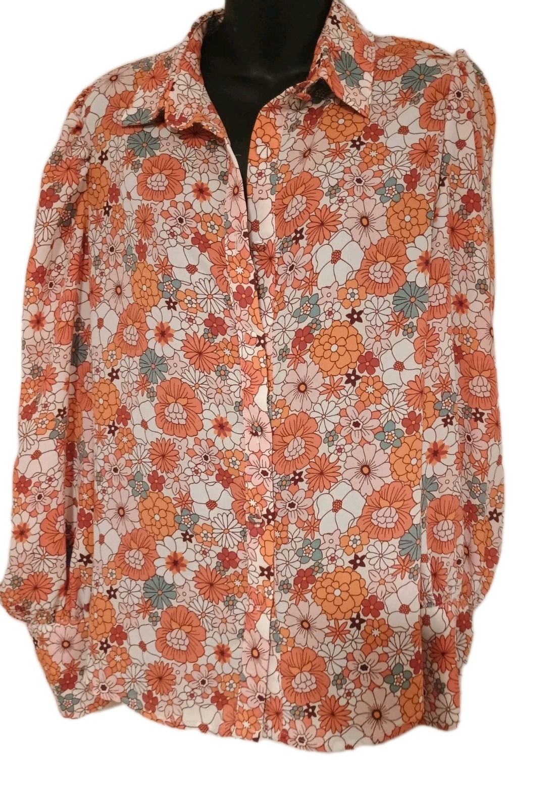 Women’s Size Medium Polyester Hippie Flower Bohemian Button Blouse