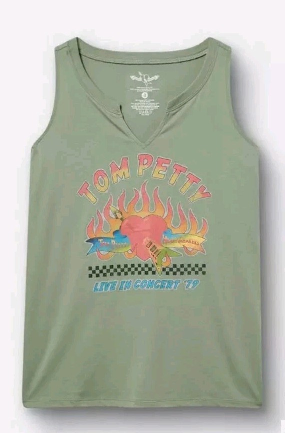 NWT TORRID TOM PETTY Sage Green Notch Neck Cotton Tank Tee Sz 2 2X 18-20