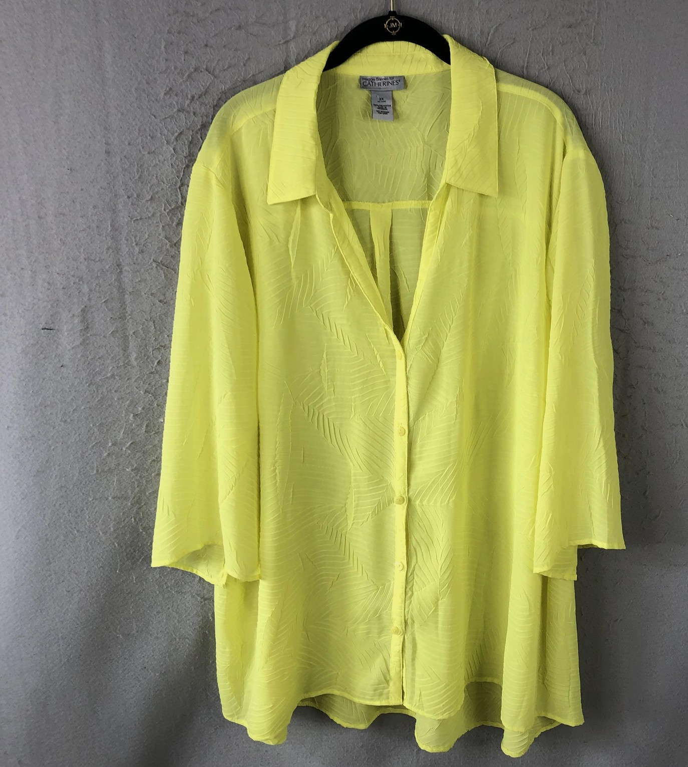 Neon Yellow Shirt Womens 2X Yellow Button Front Blouse Tunic Bold Summer