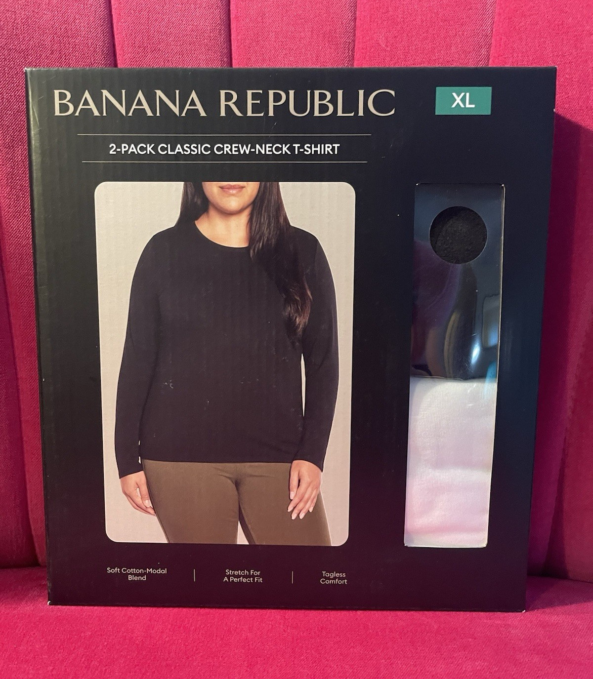 Banana Republic Women’s XL Black/White 2-Pack Crew Neck Long Sleeve Tee Stretch