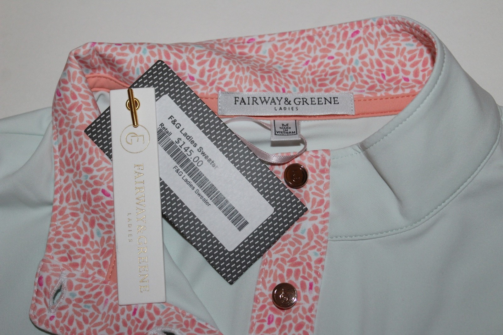 Fairway & Greene Womens M Didi Button Mock Long Sleeve Golf Polo Shirt $145 UPF