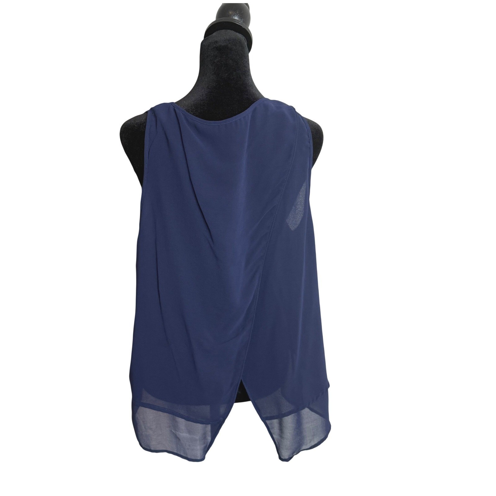 Navy Blue Layered Tank Top Womens M Split Back Chiffon Office Minimalist Shell