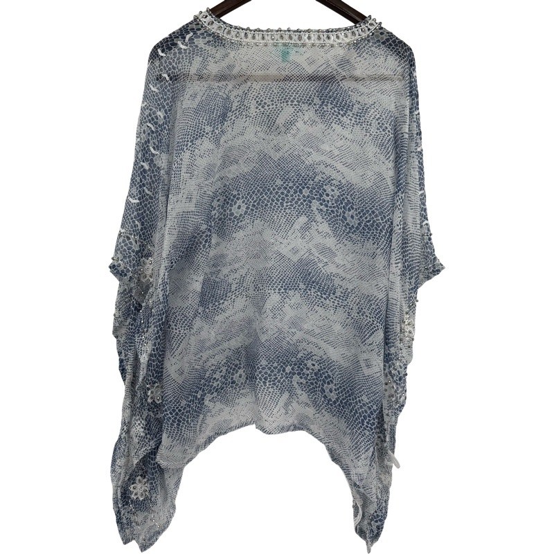 TAJ BY SABRINA CRIPPA Large Silk Tunic Blue Snakeskin Embellished Kaftan Coverup
