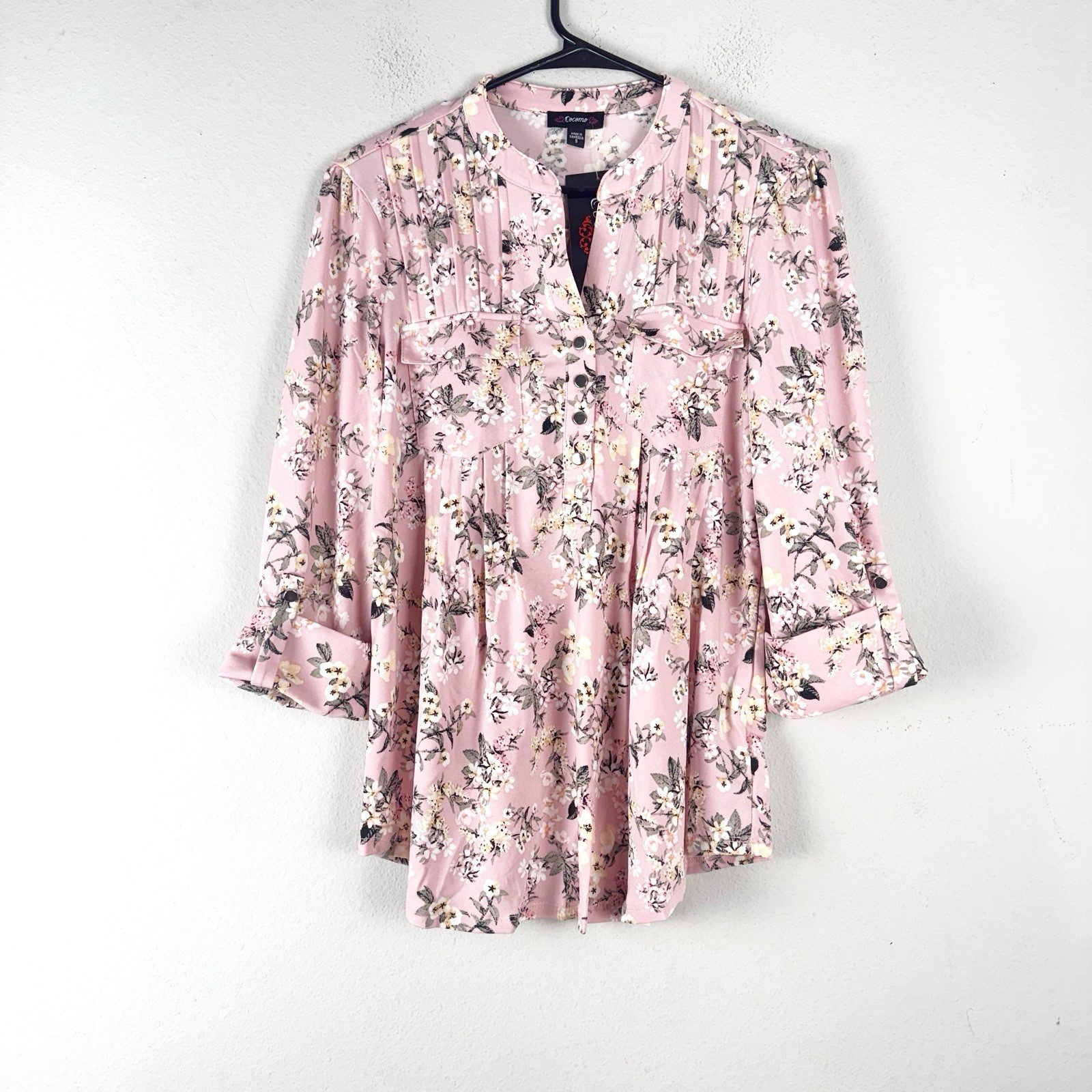 Cocomo Women’s Floral Pintuck Tunic Top Size S Pink