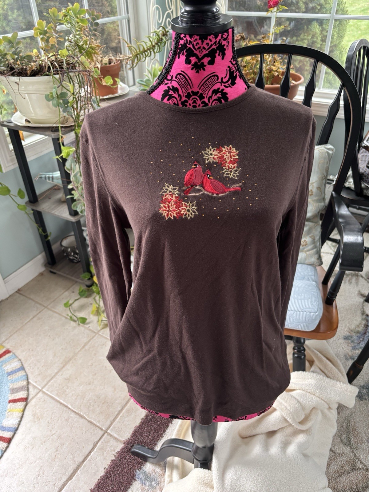 Women’s MC Sportswear Brown Cardinal Embroidered Long Sleeve Top – Sz XL