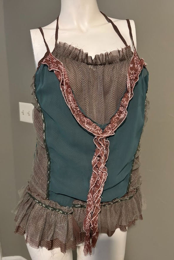 Hazel Vtg 90s y2k Tank top M Lace Sheer Ruffled Cottage Festival Fairy Hippie